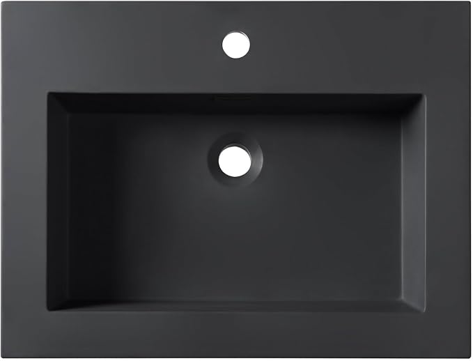 Dowell 24" Bathroom Sink,Single Bowl Vanity Basin,Rectangular Drop-In Bathroom Sink with Overflow,Black-000 2418BP-BL