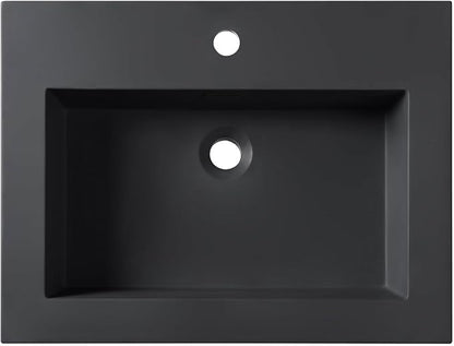 Dowell 24" Bathroom Sink,Single Bowl Vanity Basin,Rectangular Drop-In Bathroom Sink with Overflow,Black-000 2418BP-BL