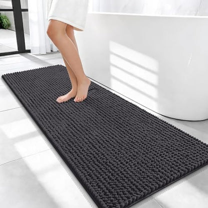 OLANLY Thick Chenille Bathroom Runner Rugs Mats 47x20, Dark Grey