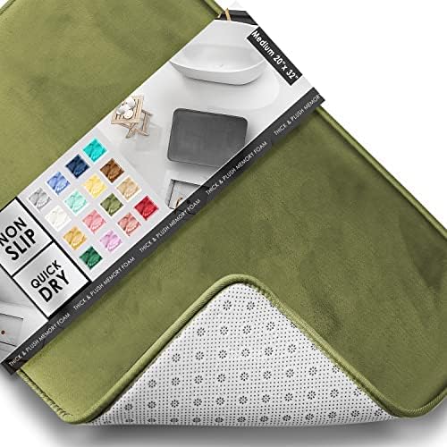 Clara Clark Bathroom Rugs, Velvet Memory Foam Bath Mat, Non-Slip, Machine Washable Bath Rugs - Dries Quickly, Ultra Soft Plush Bath Mats for Bathroom, 20 x 32, Sage Green