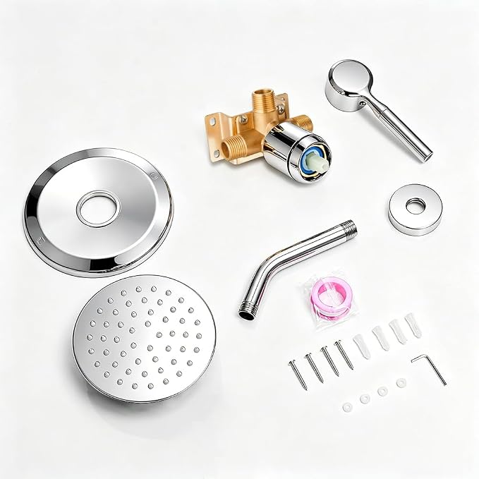 Chrome Shower Head and Faucet Set Complete with Valve Shower Fixtures with 6 Inch High Pressure Rain Shower Head Trim Kit for Standard Bathroom Upgrades - Regaderas Para Baño Modernas