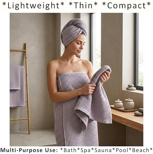 PÜSKÜL Natural 100% Turkish Cotton Waffle Towels Set of 4-Piece, L.-Gray