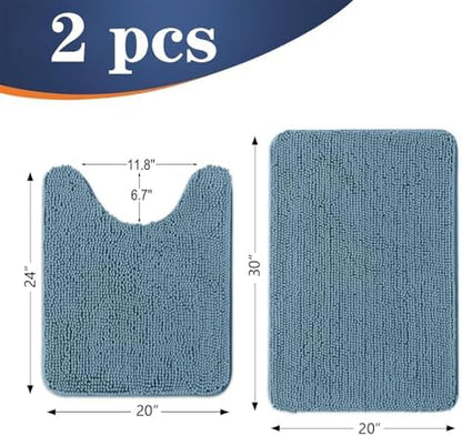 OLANLY Chenille Bathroom Rugs Mats Sets 2 Piece, 30"x20"+24"x20", Airy Blue