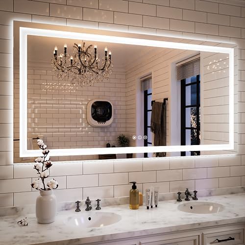 ISKM 60x30 LED Mirror for Bathroom, Front and Back Lit, Anti-Fog, Dimmable