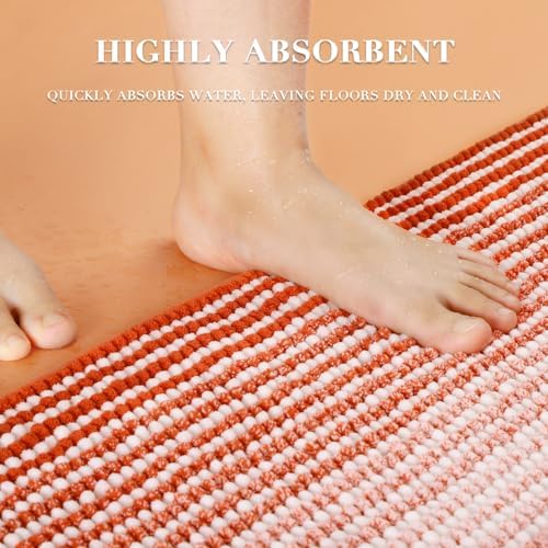 BSICPRO Fall Bathroom Rugs Sets 2 Piece, Non Slip Bath Mats, Sunset Orange
