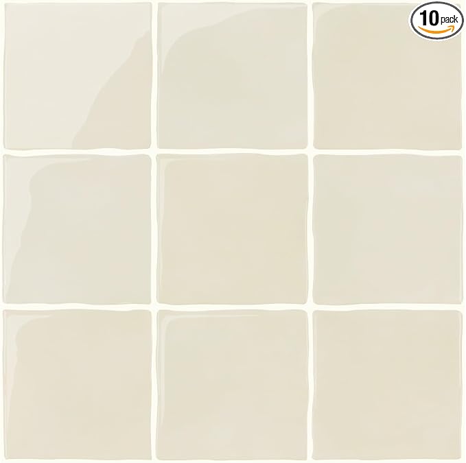 Thicker Peel and Stick 3D Backsplash Tiles Kitchen Bathroom | Beige, 10 Pcs 12" x 12", Glossy Self Adhesive Decorative Vinyl Backsplash Wall Sticker, Cover 10 sq ft，Removable，Waterproof