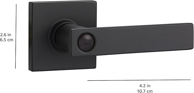 Amazon Basics Bedroom/Bathroom Contemporary Stamford Door Levers, 65mm Dia x 107mm L, Interior Privacy, Matte Black, (Pack of 12)