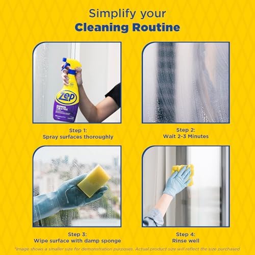 Zep Shower, Tub and Tile Cleaner - 1 Gallon (Case of 4) ZUSTT128 - No Scrub Pro Formula with Acid, Breaks Up Tough Buildup on Contact, Revealing Squeaky Clean Results