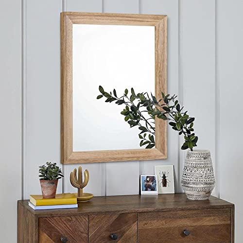 AAZZKANG Rustic Mirrors for Wall Rectangle Wooden Frame Hanging Mirror for Bedroom Bathroom Living Room Entryway Large 20"x16"
