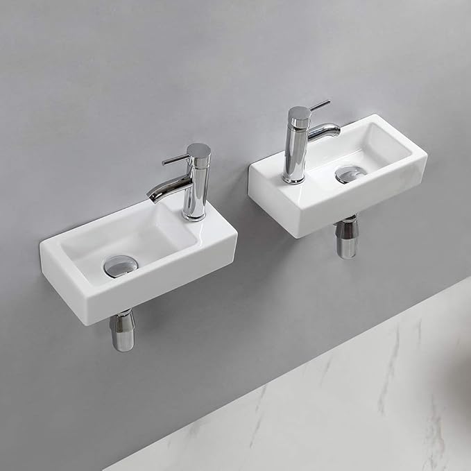 Wall Hung Basin Sink Small Cloakroom Basin Rectangle Ceramic Wash Basin Right Hand (Classic)