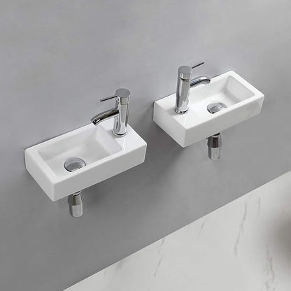 Wall Hung Basin Sink Small Cloakroom Basin Rectangle Ceramic Wash Basin Right Hand (Classic)