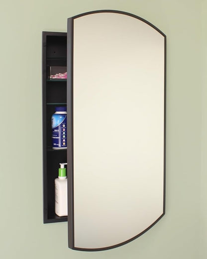 Fox Hollow Furnishings 20x30 Harper Crescent Metal Framed Rectangle Recessed Bathroom Medicine Cabinet, Arced Mirror, 14x18 in-Wall Opening, Adjustable Glass Shelves, Magnet Close, Black