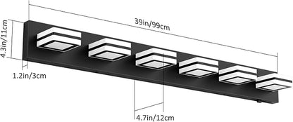 Ralbay 5 Color Temperature Black Bathroom Vanity Lights Fixtures Dimmable 40.4inch Acrylic Modern Matte Black Vanity Light for Bathroom 6 Lights