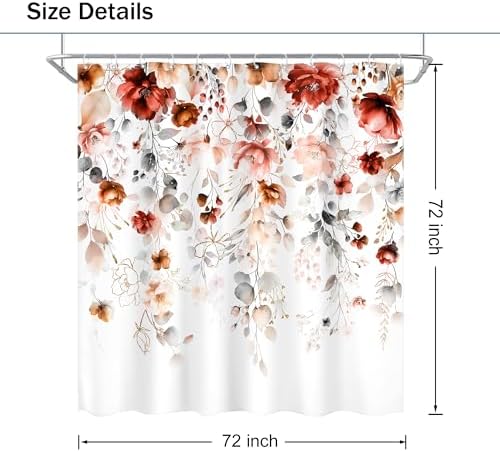 Autumn Fall Floral Red Burgundy Brown Bathroom Shower Curtain Set