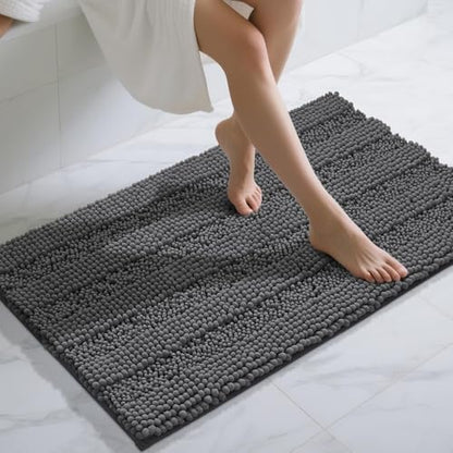 Yimobra Bathroom Rug Mat 44 x 24, Non Slip and Super Absorbent Bath Mat,Machine Washable Quick Dry,Ultra Plush Chenille Shower Rugs for Bathroom Floor Sink Tub and Shower Outside,Dark Gray