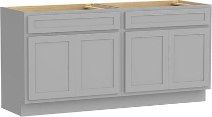 Vanity Art 66 Inch Bathroom Base Cabinet Only, Double Sink Top (Not Include Sink) with Door & Soft Close Hinge, Unassembled Floor Cabinet, Grey, 2ea 33 Inch Combo
