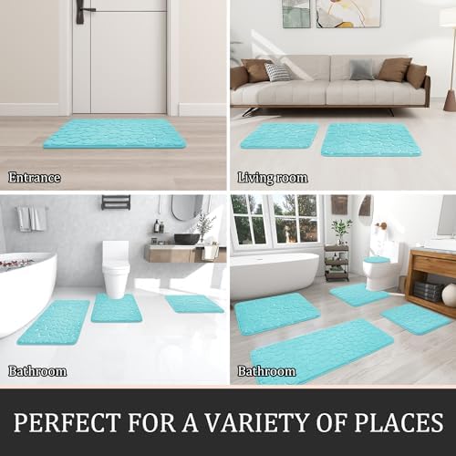 YIHOUSE Bathroom Rugs Mat Set, Memory Foam Bath Mat 2 Piece Teal