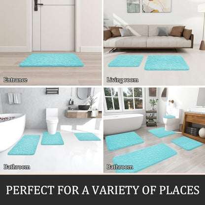 YIHOUSE Bathroom Rugs Mat Set, Memory Foam Bath Mat 2 Piece Teal