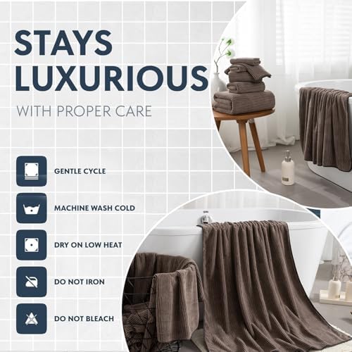 8-Piece Premium Towel Set for Bathroom|2 Oversized Large Bath Sheet,2 Hand Towels,4 Washcloths|Soft Cozy Highly Absorbent Fast Dry Microfiber Shower Towel Set for Hotel Bathroom Essentials,Dark Brown
