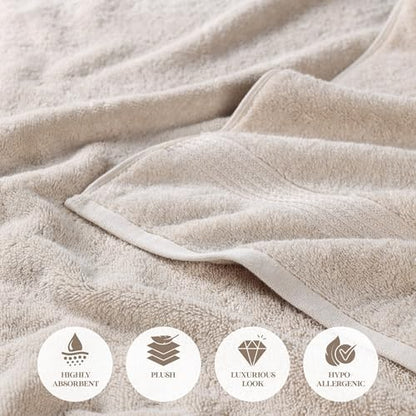 SUPERIOR Egyptian Cotton Bath Towel Set, Home Bathroom Towels, Master, Guest Bath, Decor Essentials, Quick Dry, Absorbent, Large Body Towels, Spa, Hotel, Resort, Adult, Kids, Set of 2, Stone