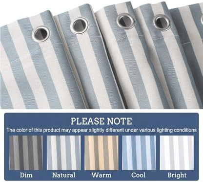 HunnmingRe Dust Blue Farmhouse Striped Shower Curtain Ruffle Hem 72x72''