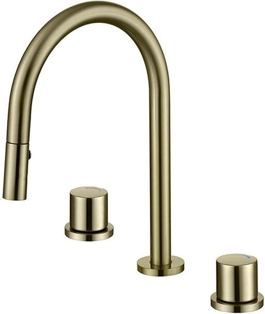 3 Hole Basin Faucets Pull Out Basin Mixer Faucet Dual Mode Bathroom Mixer Faucet Brass-Brushed Gold