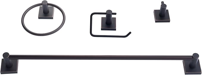 SENTO VINTO Bathroom Accessories Set, Heavy Duty Metal Bath Hardware Set Wall Mounted, Includes Robe Hook, Standard Toilet Paper Holder, Towel Ring, 24” Towel Bar (4-Piece, Oil Rubbed Bronze)