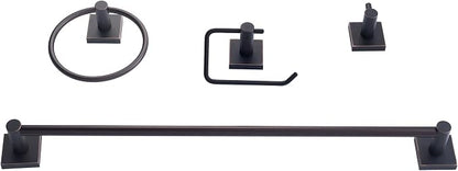 SENTO VINTO Bathroom Accessories Set, Heavy Duty Metal Bath Hardware Set Wall Mounted, Includes Robe Hook, Standard Toilet Paper Holder, Towel Ring, 24” Towel Bar (4-Piece, Oil Rubbed Bronze)
