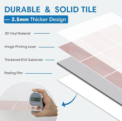 Thicker 3D Peel and Stick Backsplash Tiles, 10 Pcs 12" x 12" | Vintage Red, Glossy Self Adhesive Backsplash Sticker for Renter Friendly Bathroom DIY Wall Makeover, Cover 10 sq ft，Removable