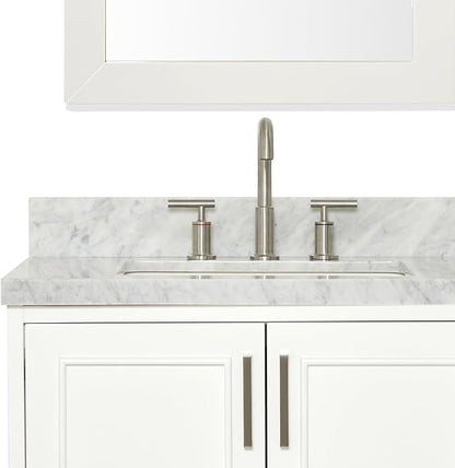 ARIEL Stafford 84-inch Bathroom Vanity with Sink,Solid Wood, 1.5-inch Italian Carrara Marble Countertop, Double Rectangular Porcelain Sink, 5 Soft Closing Doors, 6 Dovetail Drawers, White