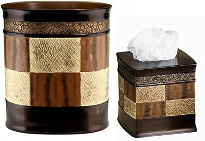 Zahari Home 2pc Zambia Animal Print Bath Accessories Set Waste Basket & Tissue Box Modern Classic Contemporary Decorative Beautiful Designs Bathroom Decor Set for Home Luxury Bath Set