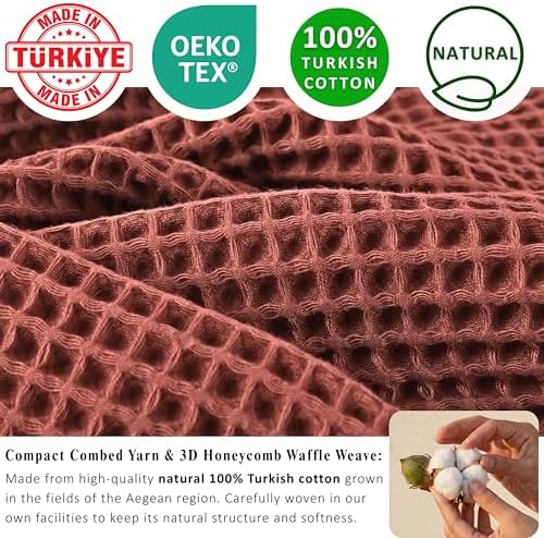 PÜSKÜL Natural 100% Turkish Cotton Waffle Towels Set of 4-Piece, Brick-Red