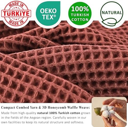 PÜSKÜL Natural 100% Turkish Cotton Waffle Towels Set of 4-Piece, Brick-Red