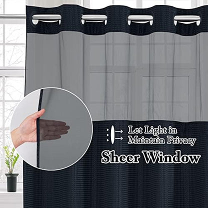 Gibelle No Hook Cloth Navy Shower Curtain with Liner, 36x74