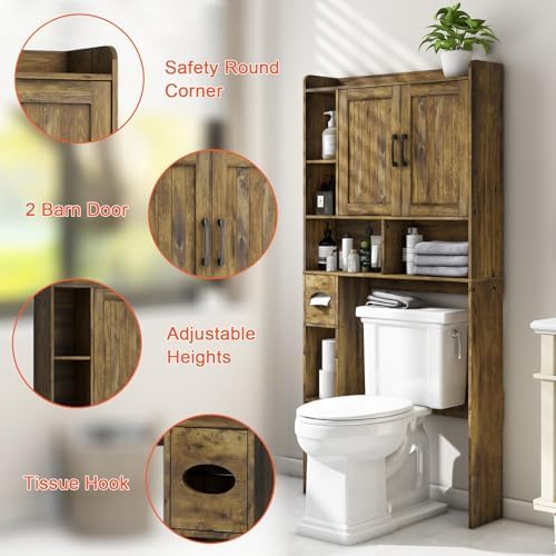 Vabches Farmhouse Over The Toilet Storage Cabinet with Barn Door, Brown