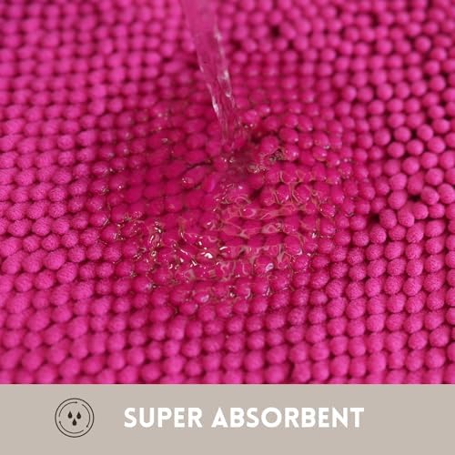 Valentine's Day Bathroom Mat Bathroom Rugs Chenille, Extra Thick and Absorbent, Non-Slip, Machine Washable, Dry Quckily, Soft Cozy Plush, Used Under Shower Bathtub and Sink, Hot Pink
