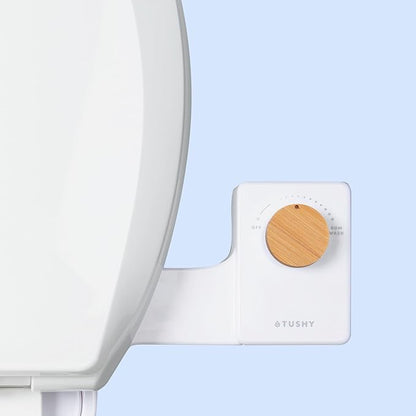 TUSHY Fresh Cool Water Bidet: Ultra Slim Toilet Seat Attachment (Non-Electric Self-Cleaning Hygienic Nozzle) Easy DIY Install <10 Min | Adjustable Water Pressure, Bamboo Knob