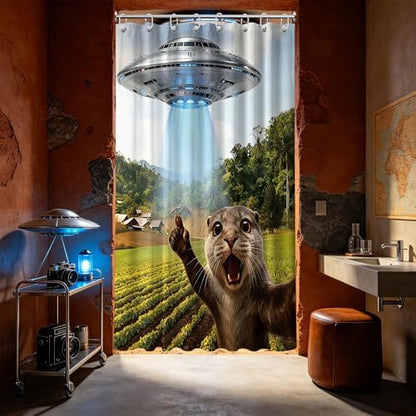 Small Stall Narrow Shower Curtain 48 x 72 Inch Funny Otter Stand Up Carzy Animal Shower Curtains for Rv Camper Bathroom Decor Sets, Waterproof Cloth Fabric with Hooks