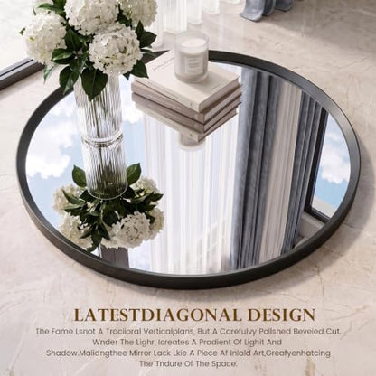 36 inch Black Round Bathroom Mirror,Large Circle Mirror