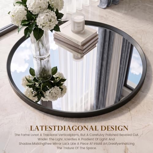32 inch Black Round Bathroom Mirror,Large Circle Mirror