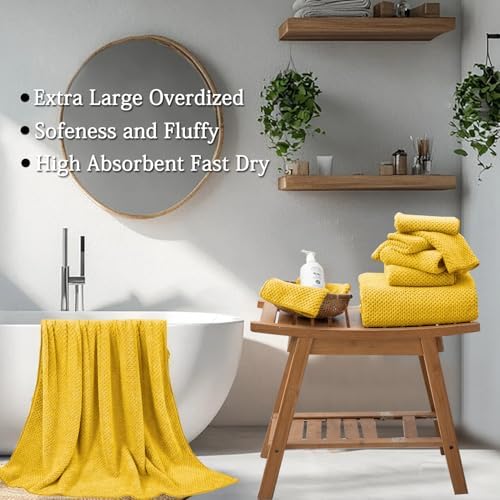 Extra Large Bath Towels Set 35x70 Inches - Yellow Luxury 600 GSM Oversized Bath Sheet Towel,Ultra Soft Microfiber - Quick Dry,Highly Absorbent Shower Towels Spa Hotel Bathroom Towel Set (4-Pack)