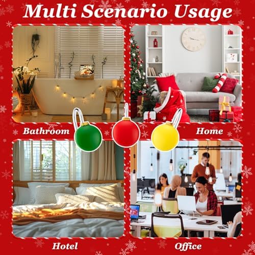 Thyle 12 Pcs Christmas Ball Shower Curtain Hooks, Christmas Ball Ornament Decorative Rings Xmas Shower Curtain Hooks Holiday Decorative for Bathroom Accessories