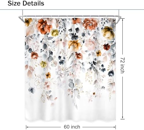 Yellow Orange Floral Pastel Watercolor Rustic Bathroom Shower Curtain Set