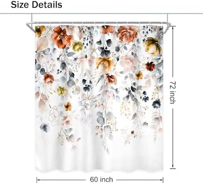 Yellow Orange Floral Pastel Watercolor Rustic Bathroom Shower Curtain Set