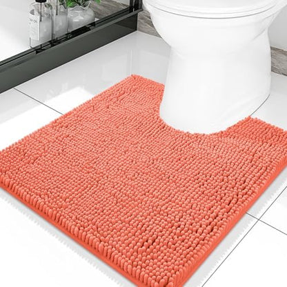 Smiry Luxury Chenille Toilet Rugs U-Shaped 20x20, Soft Absorbent Non-Slip Contour Bathroom Rugs for Toilet, Machine Washable Contoured Bath Mats, Coral