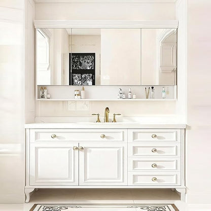48-92IN Single/Double Sink Bathroom Vanity, Defogging Smart Mirror, Modern American Free Standing Vanity with Bathroom Cabinet