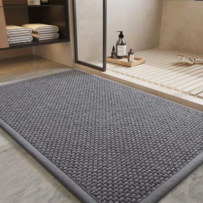 PADOOR-Bath Mat-Super Absorbent Chenille Bathroom Mats-Rubber Backed Bath Mats for Bathroom Non Slip, Easy Clean Bathroom Rugs Front of Bathtub,Shower Room,Sink-20×32, Grey&Darkgrey