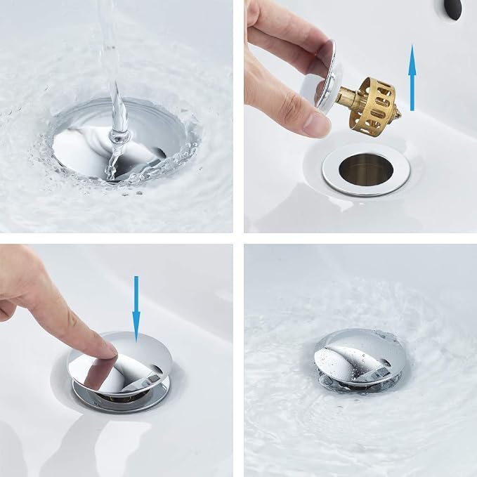 VOTON Bathroom Sink Drain Chrome Lavatory Pop-up Drain with Detachable Basket Stopper, Anti-Explosion and Anti-Clogging Drain Strainer，with Overflow Hole