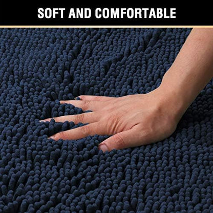 H.VERSAILTEX Navy Bath Mat, Bathroom Rug 36 x 24 Non Slip Bath Mats for Bathroom Floor, Luxury Chenille Ultra Soft Bath Rugs Shaggy Rugs Washable