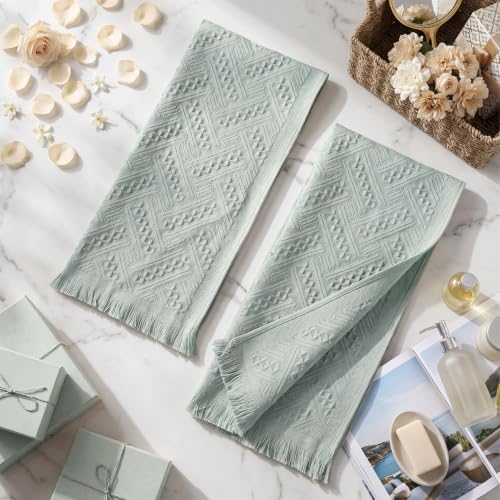 HunnmingRe 4 Pack Boho Hand Towel for Kitchen, Mint Green